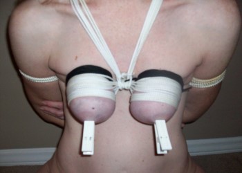 Slave wife breast bondage at home