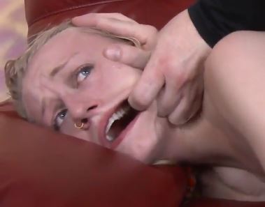 Blonde teen brutally destroyed on couch