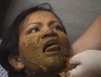 Asian toilet girl extreme scat feeding