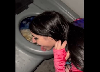 Porta potty licking dirty whore