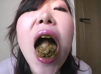 Asian human toilet girl eat scat with rice